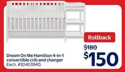 Walmart Dream On Me Hamilton 4-in-1 convertible crib and changer offer