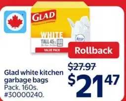 Walmart Glad white kitchen garbage bags offer