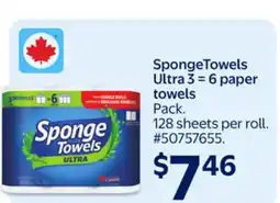 Walmart SpongeTowels Ultra 3 = 6 paper towels offer