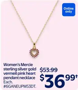 Walmart Women's Mercie sterling silver gold vermeil pink heart pendant necklace offer