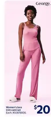 Walmart Women's lace trim cami set offer