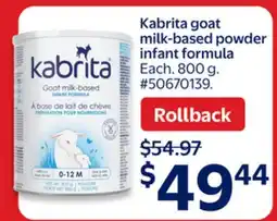 Walmart Kabrita goat milk-based powder infant formula offer