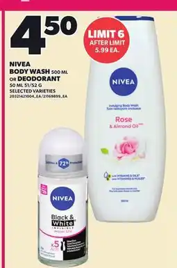 Loblaws NIVEA BODY WASH 500 ML OR DEODORANT, 50 ML 51/52 G offer