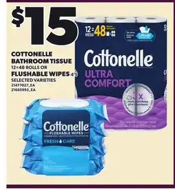 Loblaws COTTONELLE BATHROOM TISSUE, 12=48 ROLLS OR FLUSHABLE WIPES, 4'S offer