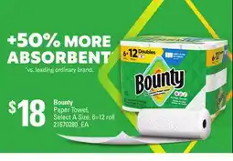 Loblaws BOUNTY PAPER TOWEL, 6=12 ROLL offer