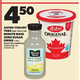 Loblaws ASTRO YOGURT TUBS, 650/750 OR MINUTE MAID ZERO SUGAR DRINK offer