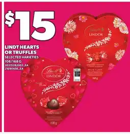 Loblaws LINDT HEARTS OR TRUFFLES, 108/168 G offer