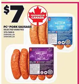 Loblaws PC PORK SAUSAGE, 375/500 G offer