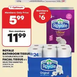 Loblaws ROYALE BATHROOM TISSUE 12 DOUBLE ROLLS OR FACIAL TISSUE 6'S offer