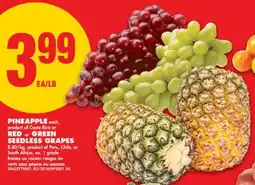 No Frills PINEAPPLE each,or RED or GREEN SEEDLESS GRAPES offer
