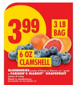 No Frills BLUEBERRIES, 6 OZ CLAMSHELL OR FARMER'S MARKET GRAPEFRUIT, 3 LB BAG offer