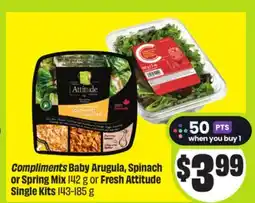 FreshCo Compliments Baby Arugula, Spinach or Spring Mix 142 g or Fresh Attitude Single Kits offer