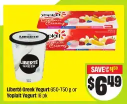FreshCo Liberté Greek Yogurt 650-750 g or Yoplait Yogurt 16 pk offer