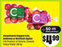 FreshCo Compliments Bagged Gala, Ambrosia or McIntosh Apples 3 lb Products of Ontario, Canada Fancy Grade offer