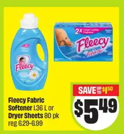 FreshCo Fleecy Fabric Softener 1.36 L or Dryer Sheets offer