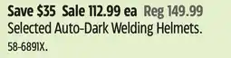Canadian Tire Selected Auto-Dark Welding Helmets offer