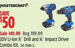 Canadian Tire 20V Li-Ion 1⁄2˝ Drill and 1⁄4˝ Impact Driver Combo Kit offer