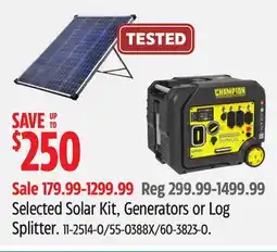 Canadian Tire Champion Selected Solar Kit, Generators or Log Splitter offer