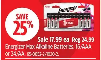 Canadian Tire Energizer Max Alkaline Batteries offer