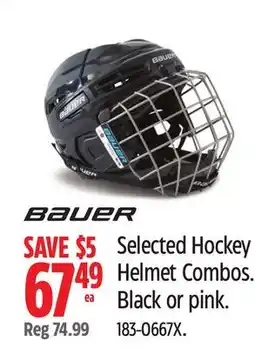 Canadian Tire Selected Hockey Helmet Combos. Black or pink offer
