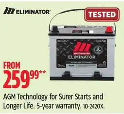 Canadian Tire Motomaster AGM Technology for Surer Starts and Longer Life offer