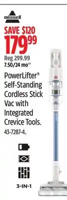 Canadian Tire BISSELL PowerLifter Self-Standing Cordless Stick Vac with Integrated Crevice Tools offer