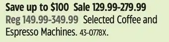 Canadian Tire DELONGHI Selected Coffee and Espresso Machines offer