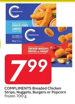 Sobeys COMPLIMENTS Breaded Chicken Strips, Nuggets, Burgers or Popcorn offer
