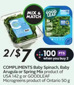 Sobeys COMPLIMENTS Baby Spinach, Baby Arugula or Spring Mix offer