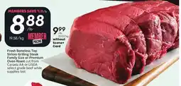 Sobeys Fresh Boneless Top Sirloin Grilling Steak Family Size or Premium Oven Roast offer