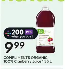 Sobeys COMPLIMENTS ORGANIC 100% Cranberry Juice offer