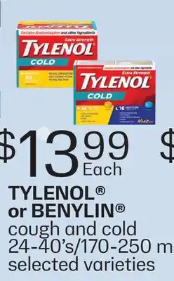 Fortinos TYLENOL OR BENYLIN COUGH AND COLD, 24-40'S offer