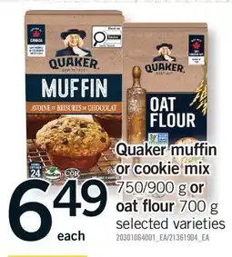 Fortinos QUAKER MUFFIN OR COOKIE MIX, 750/900 G OR OAT FLOUR offer