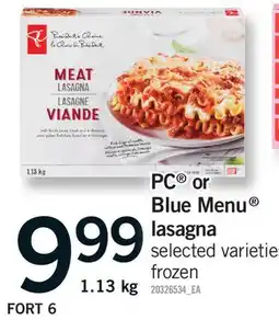 Fortinos PC BLUE MENU LASAGNA offer