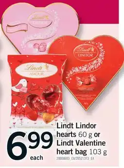 Fortinos LINDT LINDOR HEARTS, 60 G OR LINDT VALENTINE HEART BAG, 103 G offer