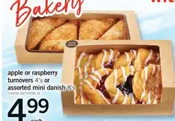 Fortinos APPLE OR RASPBERRY TURNOVERS, 4'S OR ASSORTED MINI DANISH 8'S offer