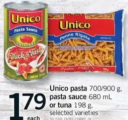 Fortinos UNICO PASTA 700/900 g, PASTA SAUCE 680 mL OR TUNA 198 g offer