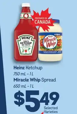Fortinos HEINZ KETCHUP, 750 ML-1 L MIRACLE WHIP SPREAD, 650 ML-1 L offer