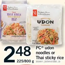 Fortinos PC UDON NOODLES OR THAI STICKY RICE offer