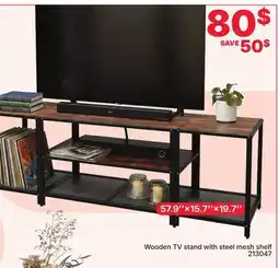 Rossy 7' Wooden TV stand with steel mesh shelf offer