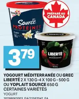 L'Intermarché YOGOURT MÉDITERRANÉE OU GREC SOURCE | YOGURT, 2 X 130 G-4 X 100G - 500 G, 650G offer