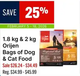 Ren’s Pets Depot 1.8 kg & 2 kg Orijen Bags of Dog & Cat Food offer