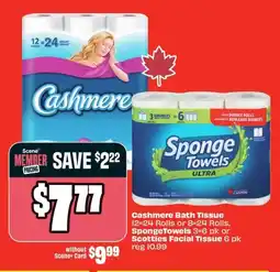 FreshCo Cashmere Bath Tissue, SpongeTowels or Scotties Facial Tissue offer