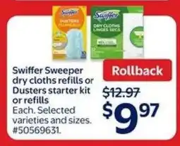 Walmart Swiffer Sweeper dry cloths refills or Dusters starter kit or refills offer
