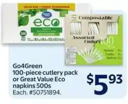 Walmart Go4Green 100-piece cutlery pack or Great Value Eco napkins 500s offer