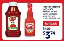 Walmart French's ketchup or Frank's RedHot sauce offer