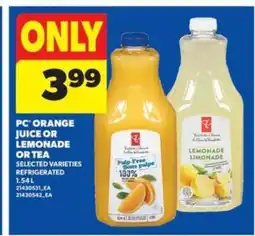 Real Canadian Superstore PC Orange Juice or Lemonade or Tea offer