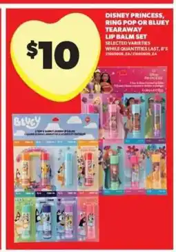 Real Canadian Superstore Disney Princess, Ring Pop or Bluey Tearaway Lip Balm Set offer