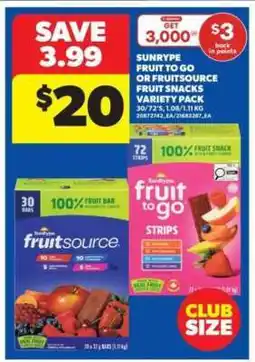 Real Canadian Superstore SunRype Fruit To Go or FruitSource Fruit Snacks Variety Pack offer