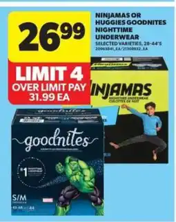 Real Canadian Superstore Ninjamas or Huggies Goodnites Nighttime Underwear offer